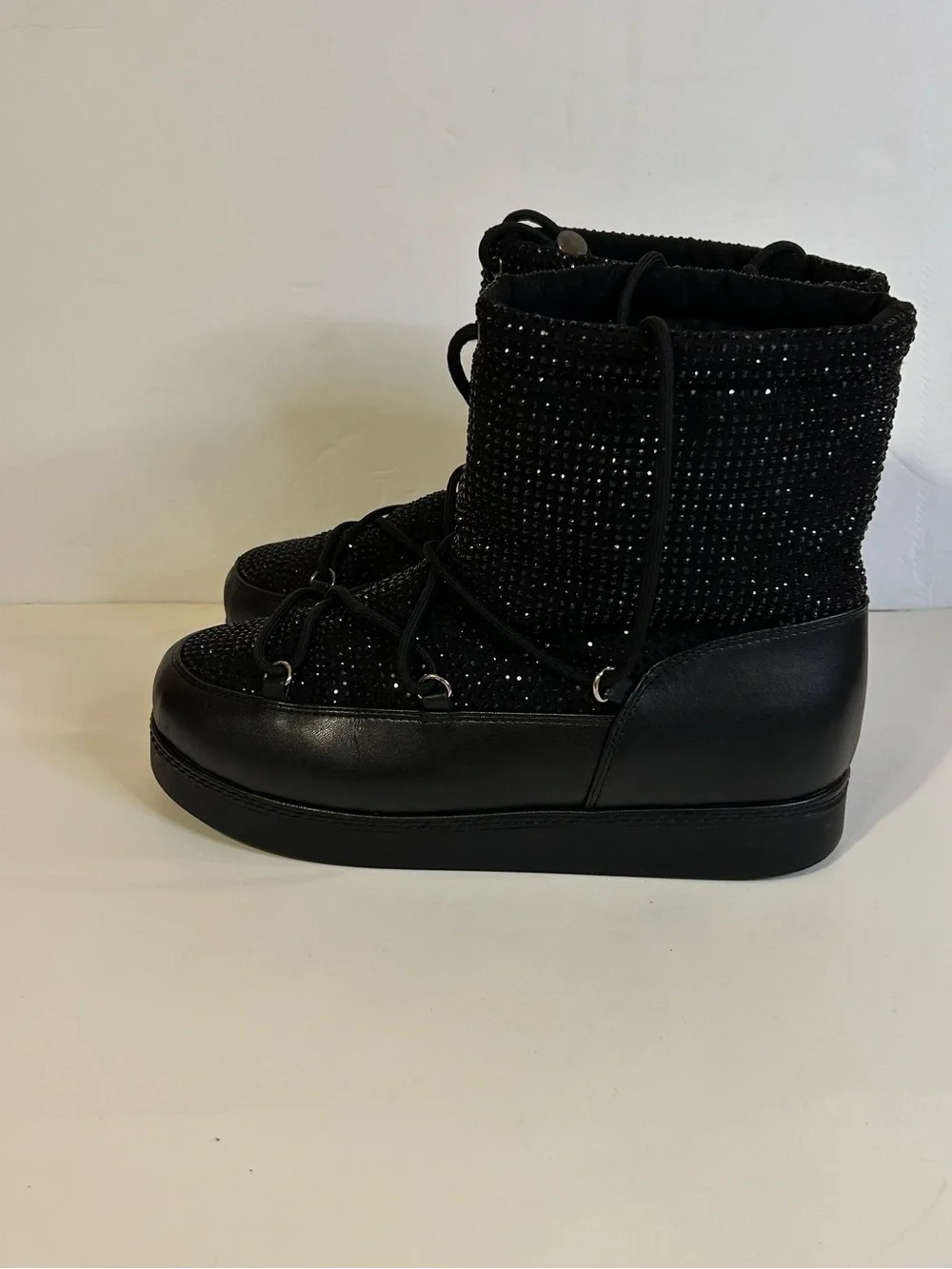 INC Women’s Black Rhinestone Lace Up Wool Lined Winter Boots Size 11